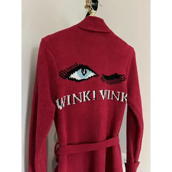 Betsey Johnson 2017 Wink Wink Wrap Sweater Tunic Dress | Red Marilyn Pop Art - Picture 2 of 7